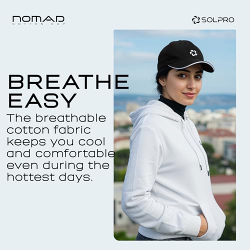Solpro Nomad Unisex Cotton Cap | Lightweight & Breathable | Portable Sun Protection for Sports, Travel & Everyday Wear | Adjustable Buckle Strap (Black) - Image 5