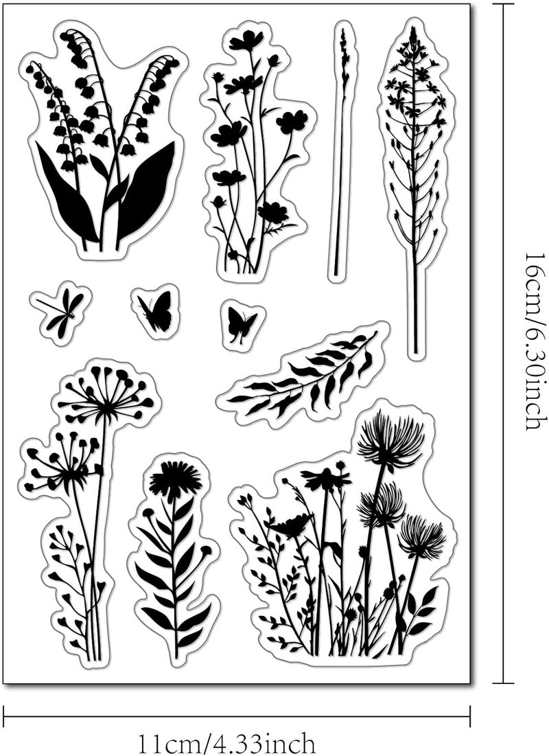 Arbuya Silhouette Flowers Clear Stamps for Card Making DIY Dandelion Lily of The Valley Daisy Floral Rubber Stamps for Gift Tags Paper Crafting Scrapbooking Decor - Image 2