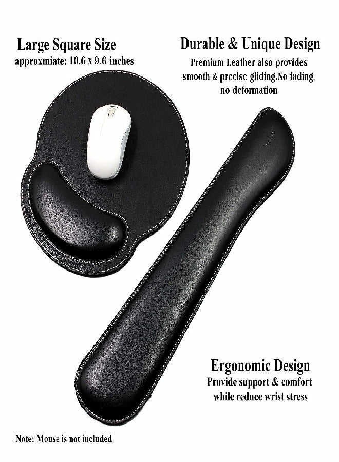 Ergonomic PU Leather Keyboard Wrist Rest and Mouse Pad with Wrist Support, Memory Foam Set for Computer/Laptop,Gaming and Office, Comfortable for Easy Typing & Pain Relief (PU Black) - Image 2