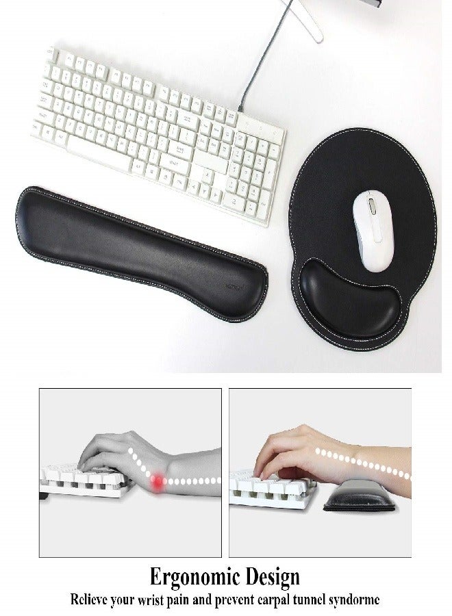 Ergonomic PU Leather Keyboard Wrist Rest and Mouse Pad with Wrist Support, Memory Foam Set for Computer/Laptop,Gaming and Office, Comfortable for Easy Typing & Pain Relief (PU Black) - Image 4