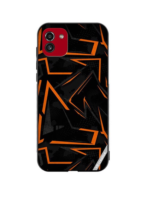 Protective Case Cover For Samsung Galaxy A03 Black & Orrange Pattern Design Multicolour