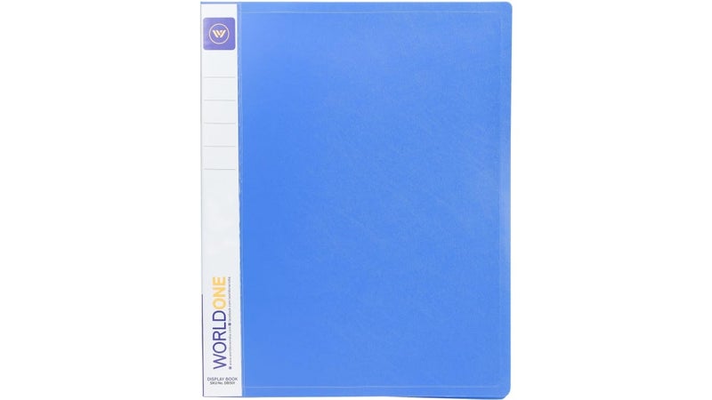 WORLDONE Clear Book Folder | 20 Top-Loading Plastic Sleeves for Secure Document Storage | Smart and Economical Organizer for Home, Office and Personal Use | Size A4, Blue, Set of 4 - Image 1