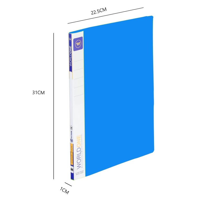 WORLDONE Clear Book Folder | 20 Top-Loading Plastic Sleeves for Secure Document Storage | Smart and Economical Organizer for Home, Office and Personal Use | Size A4, Blue, Set of 4 - Image 3