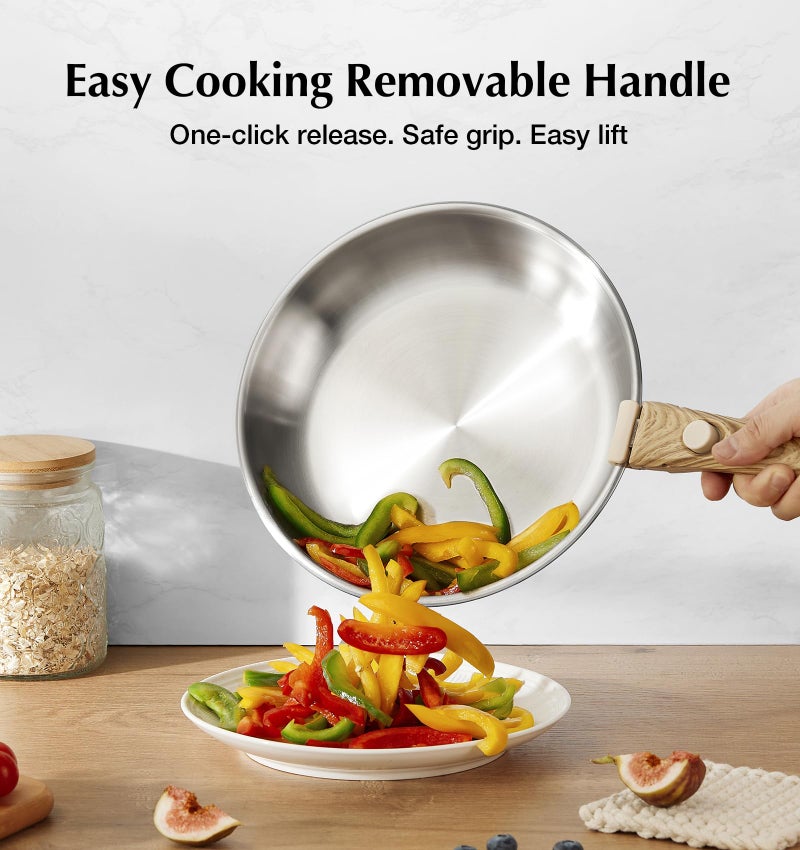 KOCH SYSTEME CS Stainless Steel Cookware Set, 18/10 Stainless Steel Pots and Pans Set 11PCS, Detachable Handle Pots and Pans for Easy Storage, Removable Handle Cooking Set, Induction Compatible - Image 3