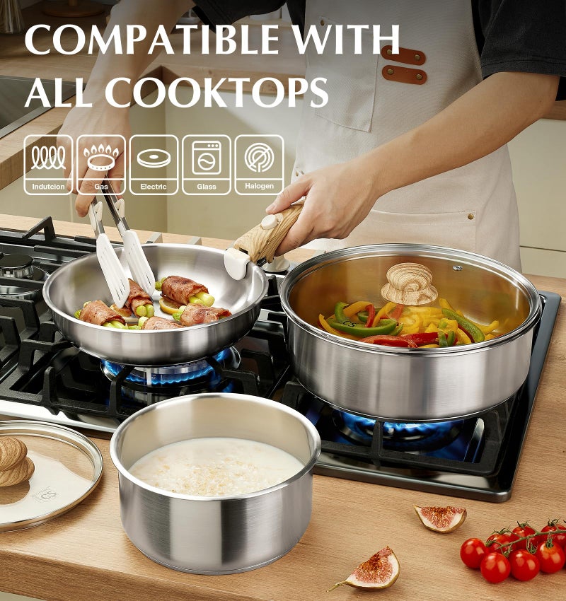 KOCH SYSTEME CS Stainless Steel Cookware Set, 18/10 Stainless Steel Pots and Pans Set 11PCS, Detachable Handle Pots and Pans for Easy Storage, Removable Handle Cooking Set, Induction Compatible - Image 4