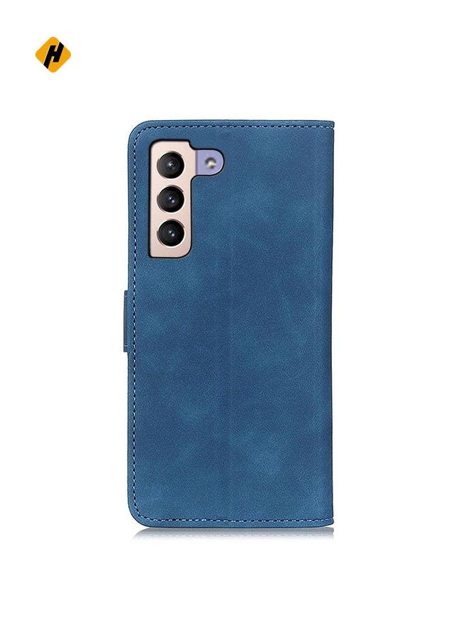 For Samsung Galaxy S22+ 5G KHAZNEH Retro Texture PU + TPU Horizontal Flip Leather Case with Holder & Card Slots & Wallet(Blue)