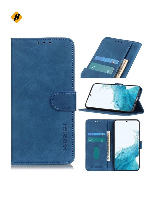 For Samsung Galaxy S22+ 5G KHAZNEH Retro Texture PU + TPU Horizontal Flip Leather Case with Holder & Card Slots & Wallet(Blue)