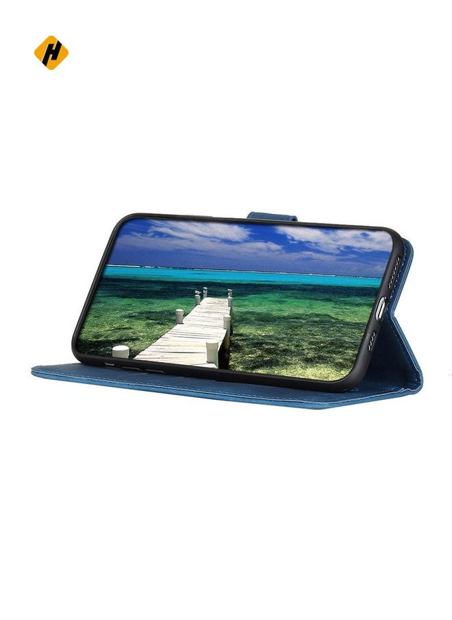 For Samsung Galaxy S22+ 5G KHAZNEH Retro Texture PU + TPU Horizontal Flip Leather Case with Holder & Card Slots & Wallet(Blue)