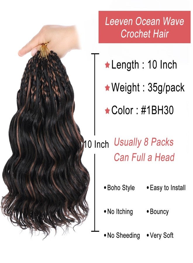 Leeven Pre Looped Ocean Wave Crochet Hair 10 Inch 8 Packs Short Curly Crochet Hair Black Mix Brown Boho Ocean Braids Pre Twisted Synthetic Deep Wavy Crochet Hair for Women - Image 4