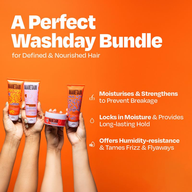 MANETAIN Washday Hold Bundle Mini Size - Complete Curly Hair Care Set | Moisturizing Shampoo 100ml | Multipurpose Conditioner 100gm | Leave-In Conditioner 100 ml and Hard Hold Gel 100 ml - Image 2
