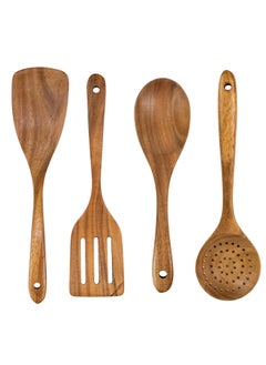 Vasilek Wooden Utensil Set for Cooking - 5-Piece Wooden Mixing spoon, Skimmer, Frying Spatula, Stirring Spatula and Utensil Holder made of Natural Acacia Wood Material - Kitchen Gadgets Gift  - Image 5