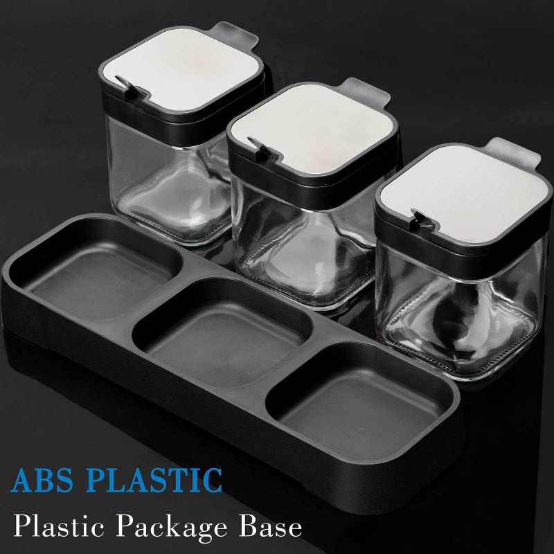 Mlici Mlici Condiment Jar Spice Container with Lids and Spoons  8.6oz Clear Glass Condiment Canisters Pots Seasoning Box Salt Container Sugar Bowl Set of 3 for Kitchen  Counter  Food Storage  Black  - Image 3