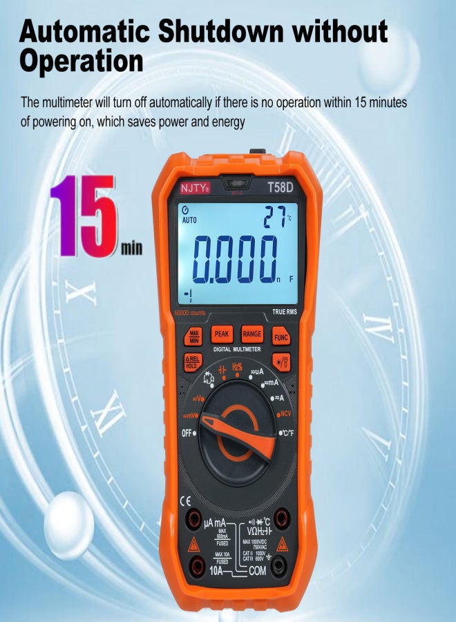NJTY T58D Digital Multimeter 60000 Counts Multimetro AC/DC Voltage Meter Capacitance Professional Electrician Tools - Image 5