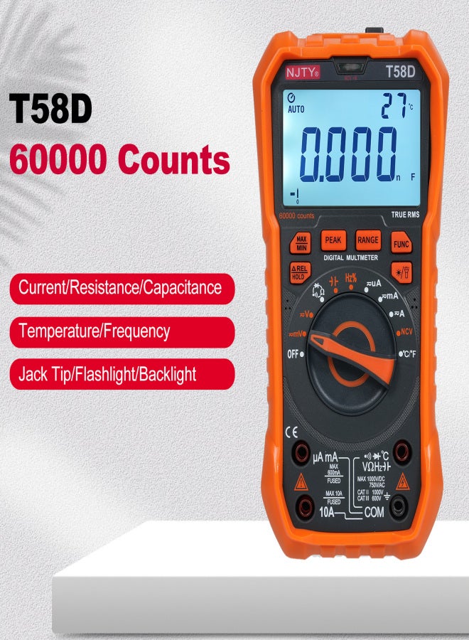 NJTY T58D Digital Multimeter 60000 Counts Multimetro AC/DC Voltage Meter Capacitance Professional Electrician Tools - Image 3