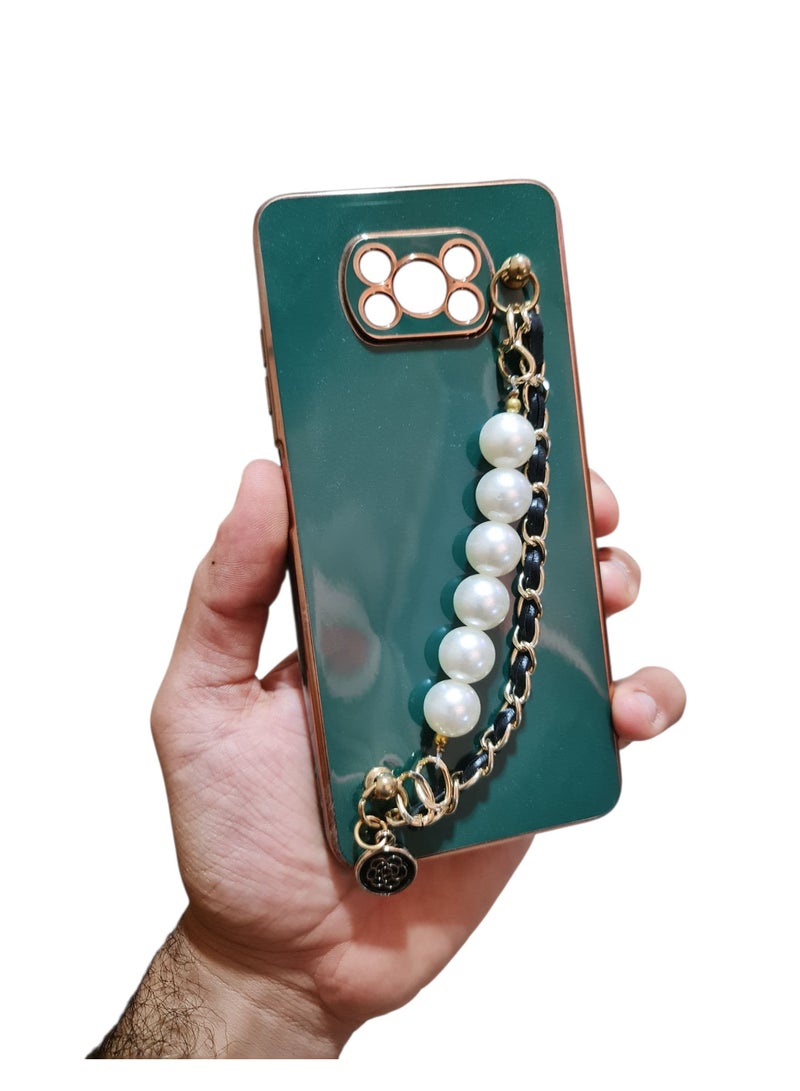 Back Plated Cover Compatible With Phone Xiaomi Poco X3 / Poco X3 Pro - Green/Gold