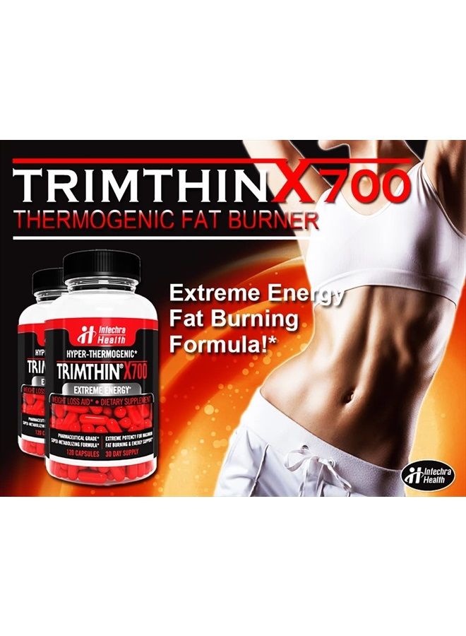 TrimThin ® أقراص الحمية الحرارية X700 مع طاقة قصوى مصنوعة في الولايات المتحدة من أعلى جودة المكونات 120 كبسولة - Image 3