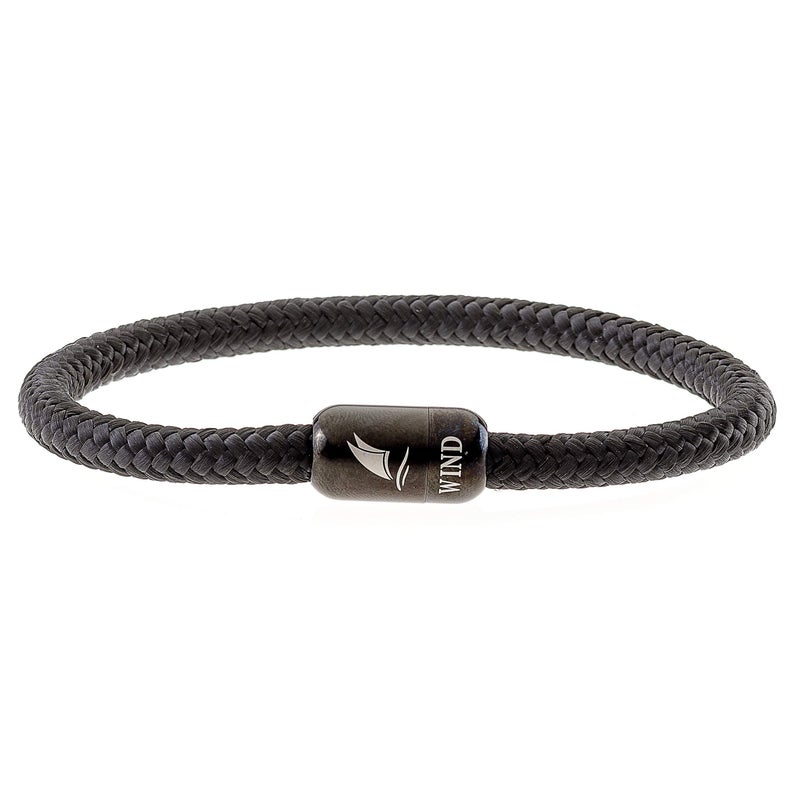 WIND PASSION - Paracord Bracelet for Men & Women | Nautical Bracelet Inspired by Sailor Sea Apparel | Handmade with Braided Rope and Magnetic Clasp | For Men and Women looking for a Sports, Athletic or Surf Style | Waterproof Resistant | Black Bracelet - Image 1