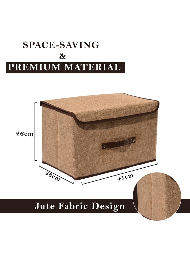 Kuber Industries Kuber Industries Pack of 5 Drawer Organizer (Large) Foldable Clothes Storage Box | Jute Fabric | Cloth Organizer | Cupboard Organizer | Clothes Organiser for Wardrobe | Lid & Handle | Brown  - Image 3