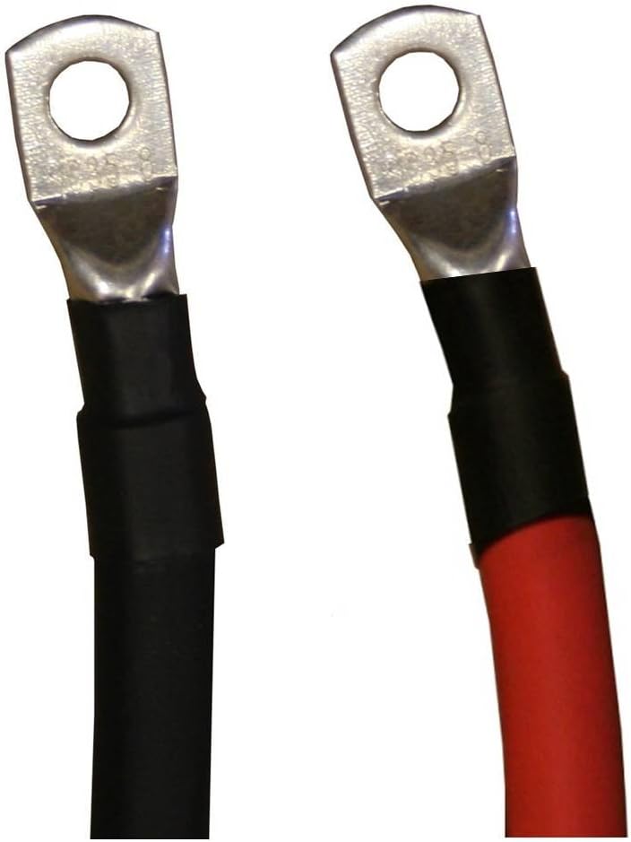 WindyNation 2 AWG Gauge Red + Black Pure Copper Battery Inverter Cables Solar, RV, Car, Boat 3ft 3/8 + 5/16 in Lugs - Image 2