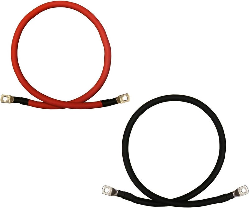 WindyNation 2 AWG Gauge Red + Black Pure Copper Battery Inverter Cables Solar, RV, Car, Boat 3ft 3/8 + 5/16 in Lugs - Image 1