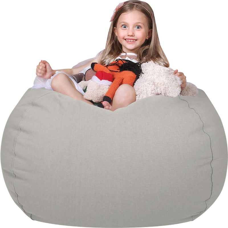 WEKAPO Stuffed Animal Storage Bean Bag Chair Cover for Kids Stuffable Zipper Beanbag for Organizing Children Plush Toys Large Premium Cotton Canvas Solid Grey XLarge
