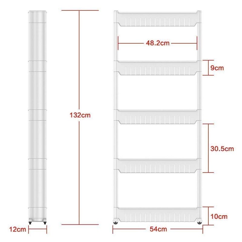 ASPENX 5 Tier Slim Multipurpose Plastic Storage Organizer Slim Rack Shelf with Wheels Kitchen Trolley Rack Holder Storage Organizer for Kitchen White 5 Tier Slim Multipurpose Storage Rack - Image 2