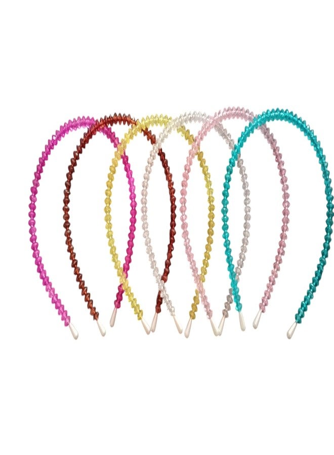 MPK PERFECT Rhinestone Crystal Beads Hairband Hoop Accessories for Women (Random Colors, Set of 6) - Image 1