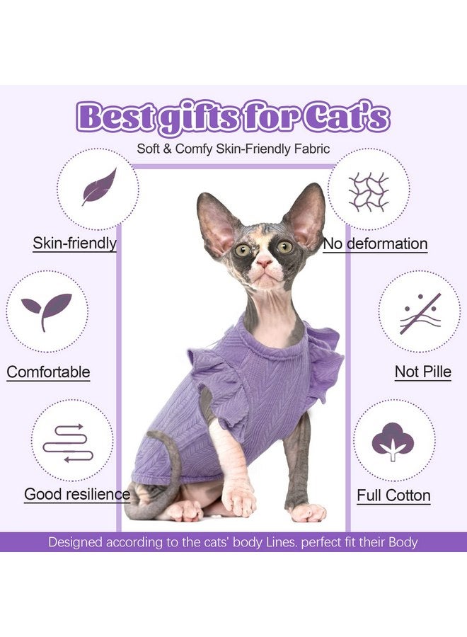 DENTRUN DENTRUN Sphynx Hairless Cats Shirt Pullover Kitten Clothes with Flounced Sleeves Breathable Cat Wear Sweater Pajamas Jumpsuit - Image 4