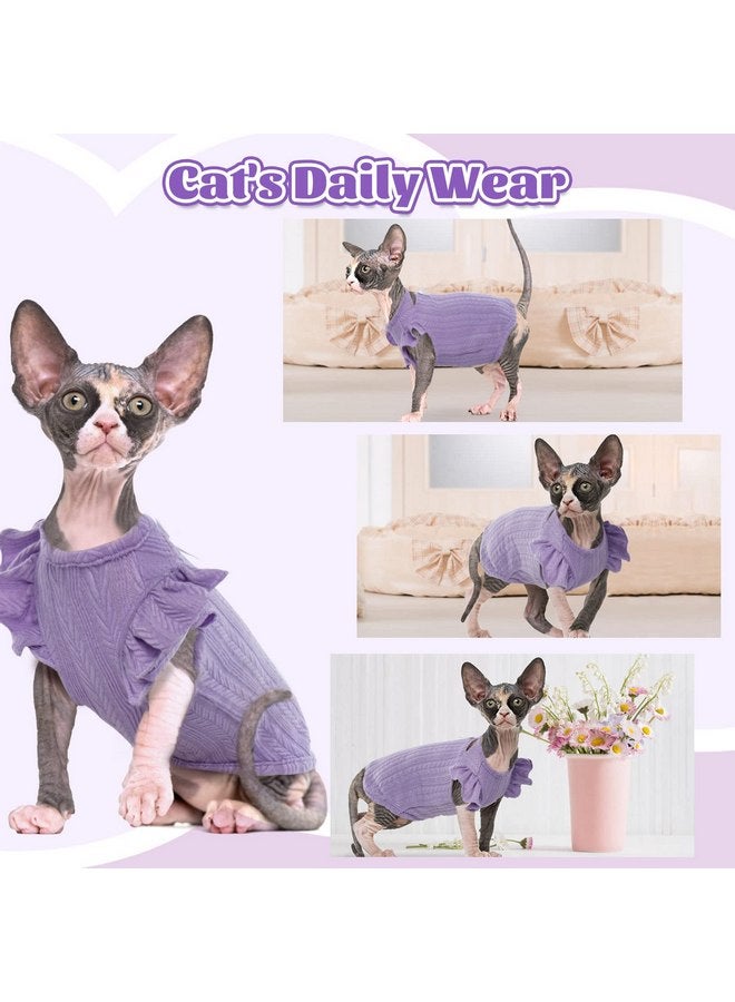 DENTRUN DENTRUN Sphynx Hairless Cats Shirt Pullover Kitten Clothes with Flounced Sleeves Breathable Cat Wear Sweater Pajamas Jumpsuit - Image 3