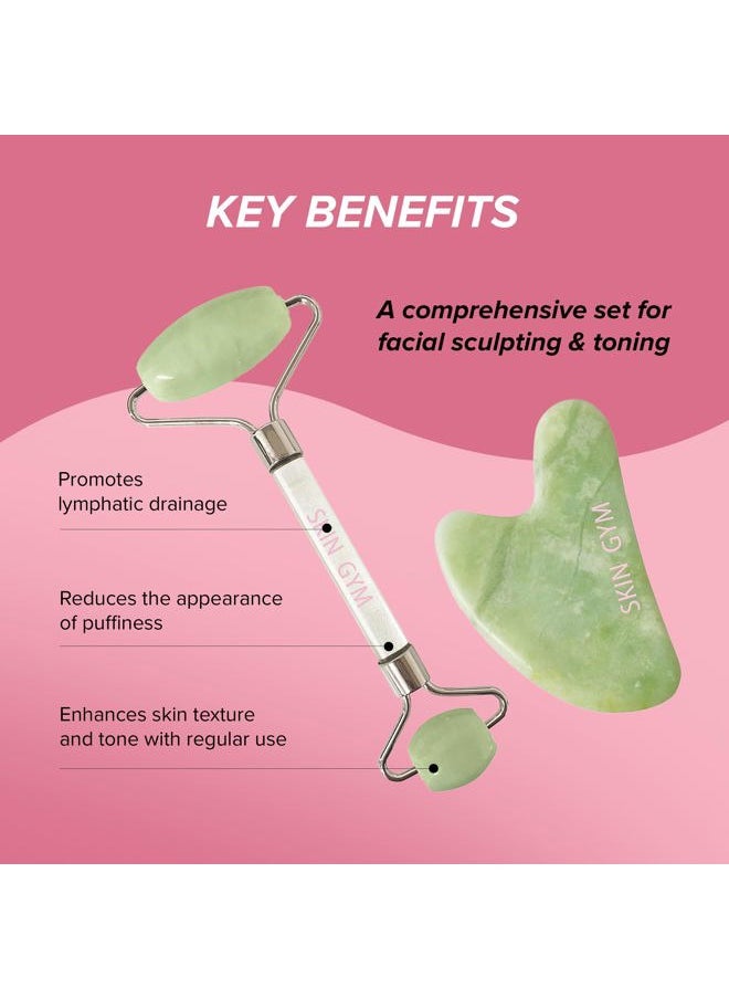 SKIN GYM Skin Gym Jade Facial Roller & Gua Sha Tool Workout Set, Revitalizing Skincare for Enhanced Glow & Smooth Skin  - Image 3