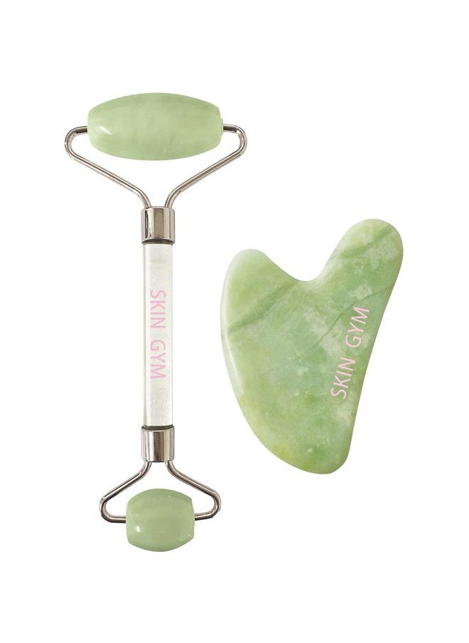 SKIN GYM Skin Gym Jade Facial Roller & Gua Sha Tool Workout Set, Revitalizing Skincare for Enhanced Glow & Smooth Skin  - Image 1