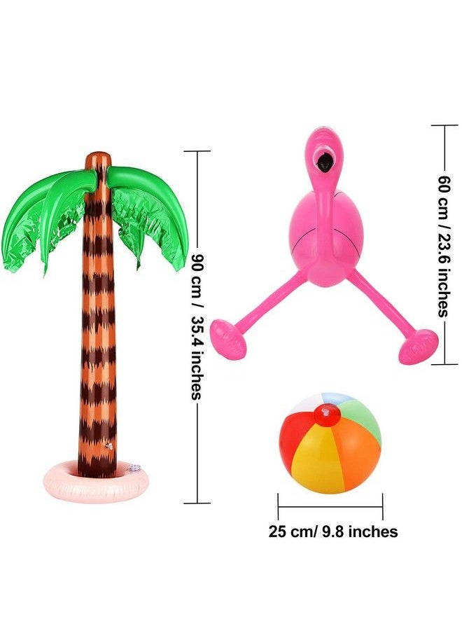 meekoo 6 Pieces Inflatable Palm Trees Jumbo Coconut Trees Pink Flamingos Colorful Beach Balls Rainbow Color Balls For Hawaii Beach Luau Party Backdrop Decoration  - Image 3