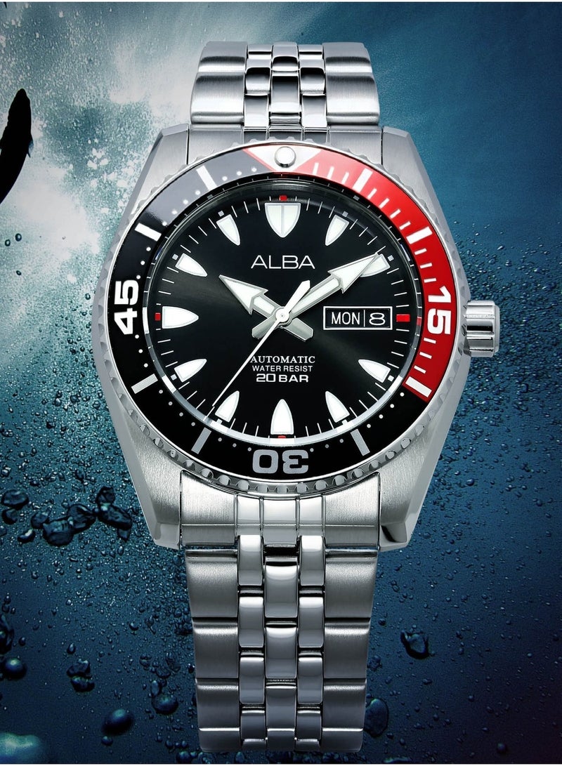 Alba Mechanical Automatic Men’s Watch AL4763X1, 43 mm Black Dial, Stainless Steel Case & Bracelet, 200 m WR - Image 1
