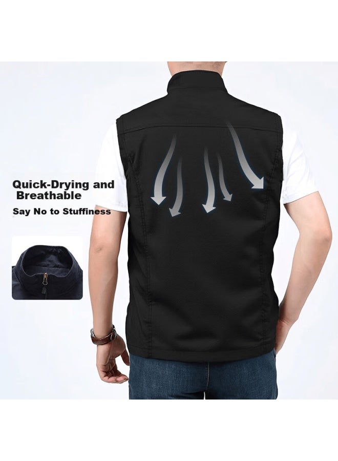 Vancamel Men's Workwear Vest Sports Quick-dry Breathable Fishing Photography Vest Jacket Black 5XL - Image 2