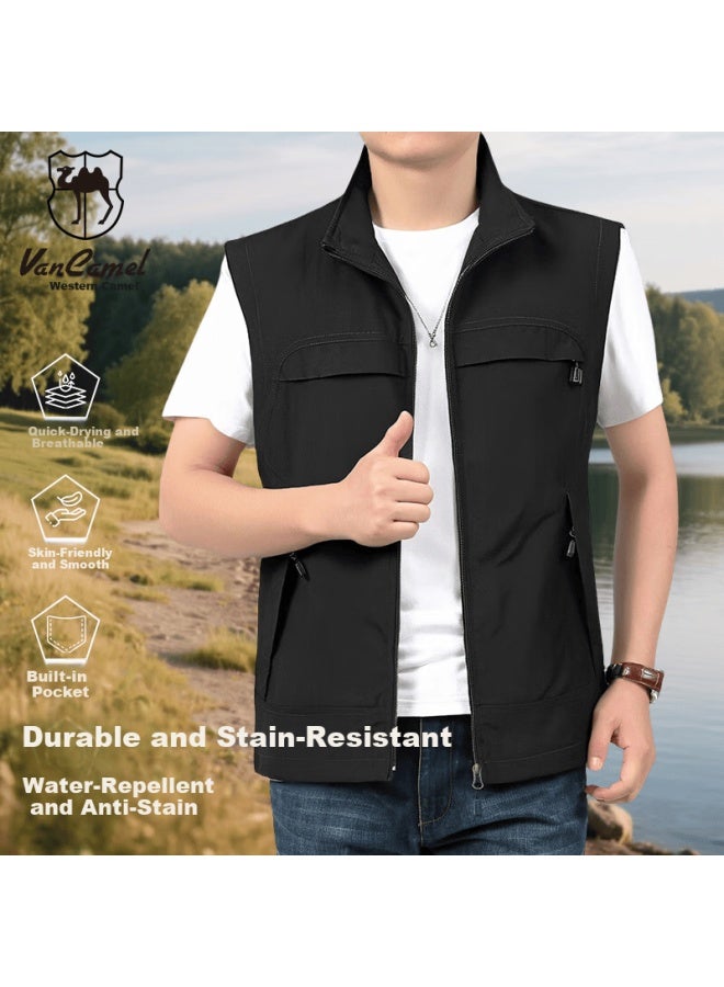 Vancamel Men's Workwear Vest Sports Quick-dry Breathable Fishing Photography Vest Jacket Black 5XL - Image 1