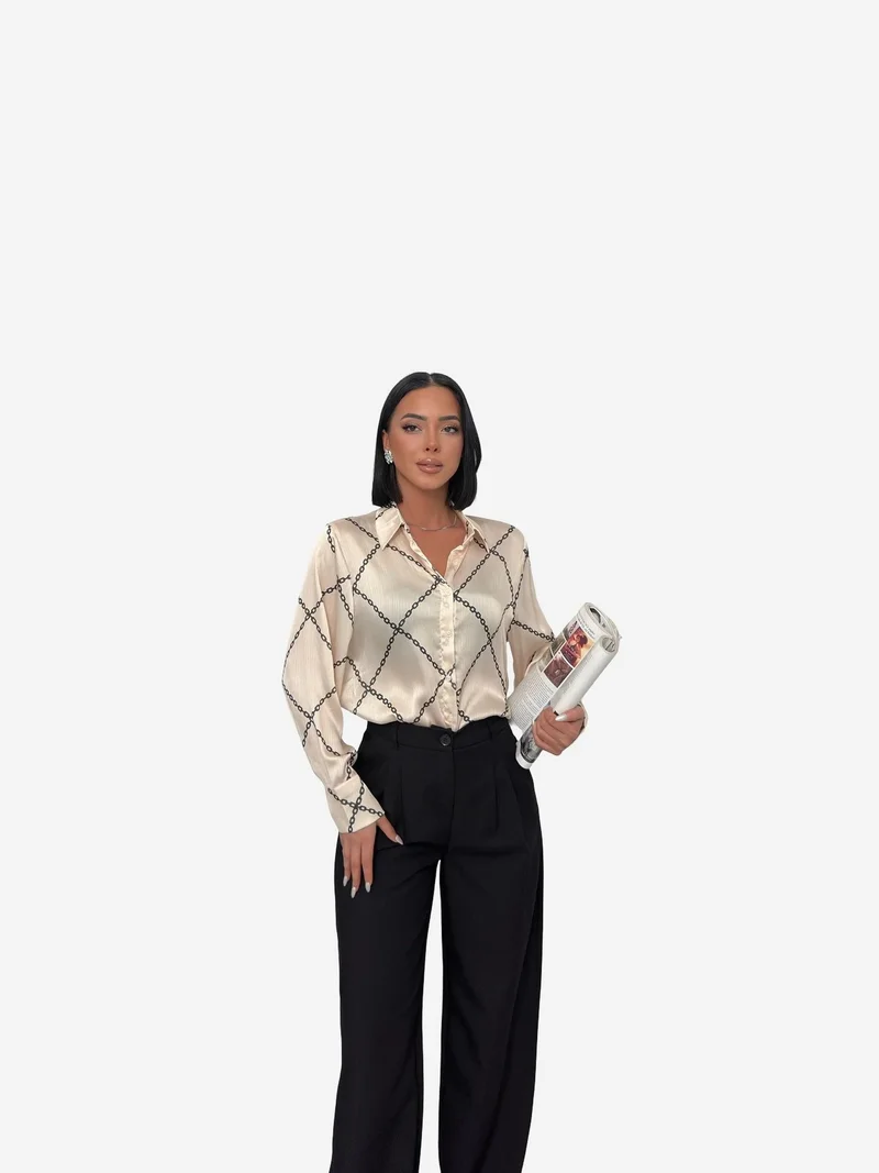 MY FASHION MY FASHION Geometric Pattern Satin Button Shirt