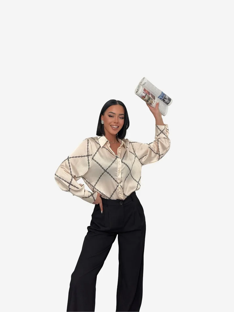 MY FASHION MY FASHION Geometric Pattern Satin Button Shirt