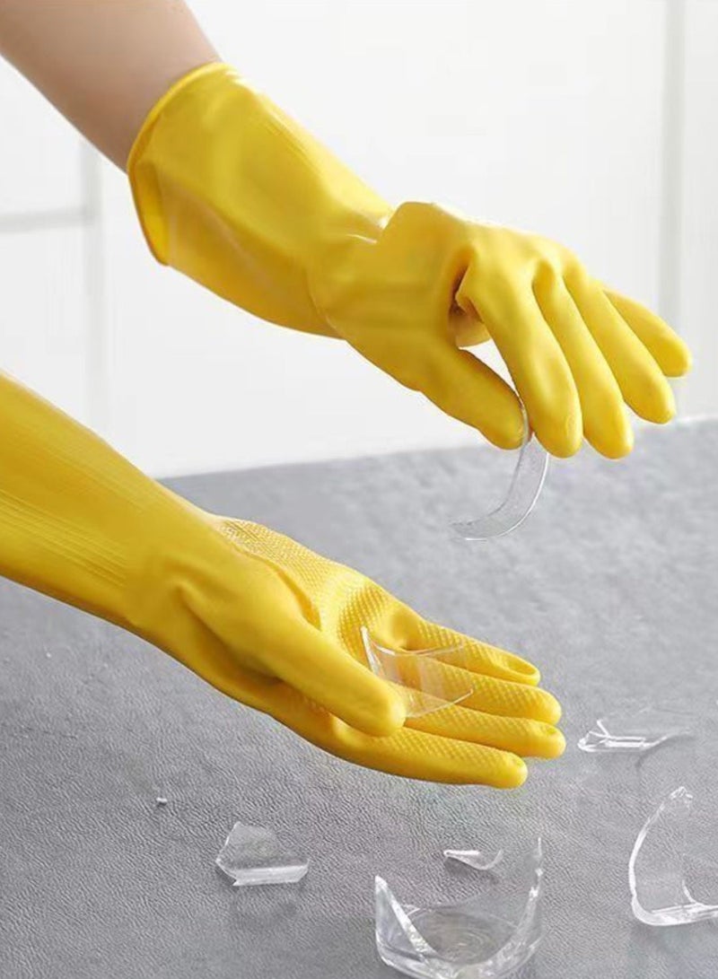 5 pairs (10 pieces) of thickened rubber cleaning gloves for dishwashing, reusable kitchen gloves suitable for washing dishes and household cleaning, colorful thick gloves with fleece lining and non-slip handles, suitable for both men and women, yellow - Image 5