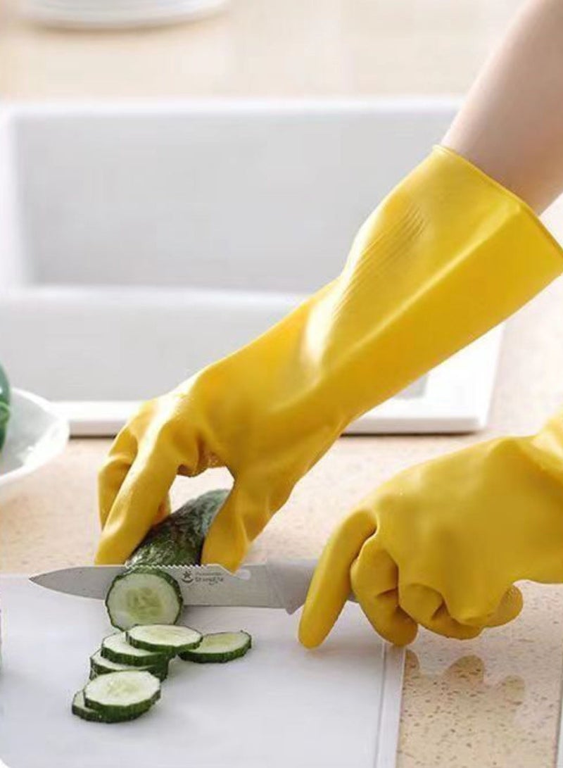5 pairs (10 pieces) of thickened rubber cleaning gloves for dishwashing, reusable kitchen gloves suitable for washing dishes and household cleaning, colorful thick gloves with fleece lining and non-slip handles, suitable for both men and women, yellow - Image 2
