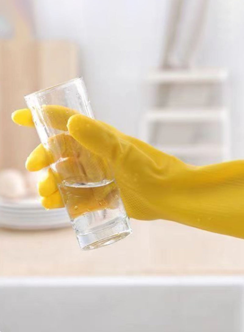5 pairs (10 pieces) of thickened rubber cleaning gloves for dishwashing, reusable kitchen gloves suitable for washing dishes and household cleaning, colorful thick gloves with fleece lining and non-slip handles, suitable for both men and women, yellow - Image 4