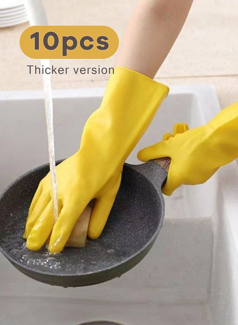 5 pairs (10 pieces) of thickened rubber cleaning gloves for dishwashing, reusable kitchen gloves suitable for washing dishes and household cleaning, colorful thick gloves with fleece lining and non-slip handles, suitable for both men and women, yellow - Image 1
