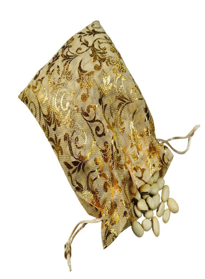 3A Featuretail Golden Print Jute Pouches, Drawstring Bags Pouches Jute Potli for Return Gifts Guthi Potli for Wedding Jewelry Packaging (18CM X 24CM, 10pc Set Beige Color Golden Print) - Image 4
