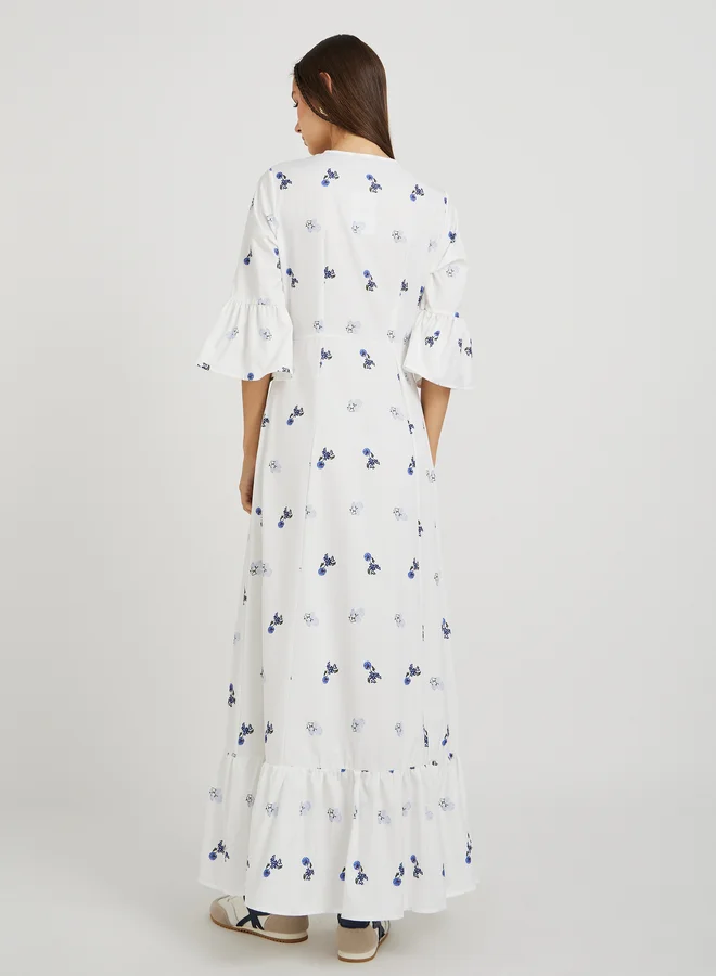 Take Two Take Two Floral Print Ruffled Hem Maxi Dress with Tie-Up Detail