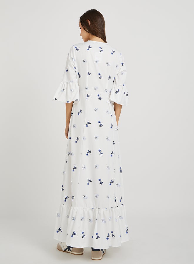 تايك تو فستان ماكسي بطبعات زهور وتفاصيل ربط وحافة مكشكشة من تيك تو - Image 5