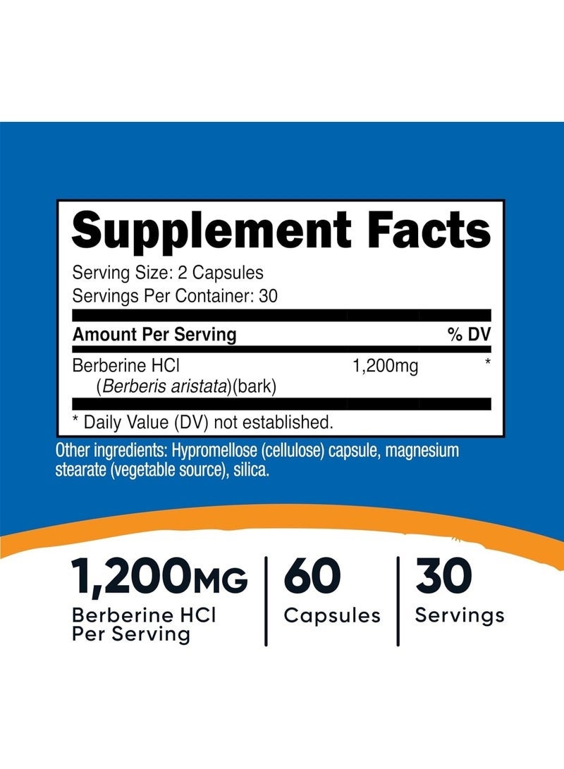 NexusTek Natural Berberine for Glucose & Metabolism Support – Vegetarian Berberine Supplement – Gluten-Free & Non-GMO – Daily Health Essential – High-Potency Berberine HCl 1200mg 60 Veg Capsules - Image 2