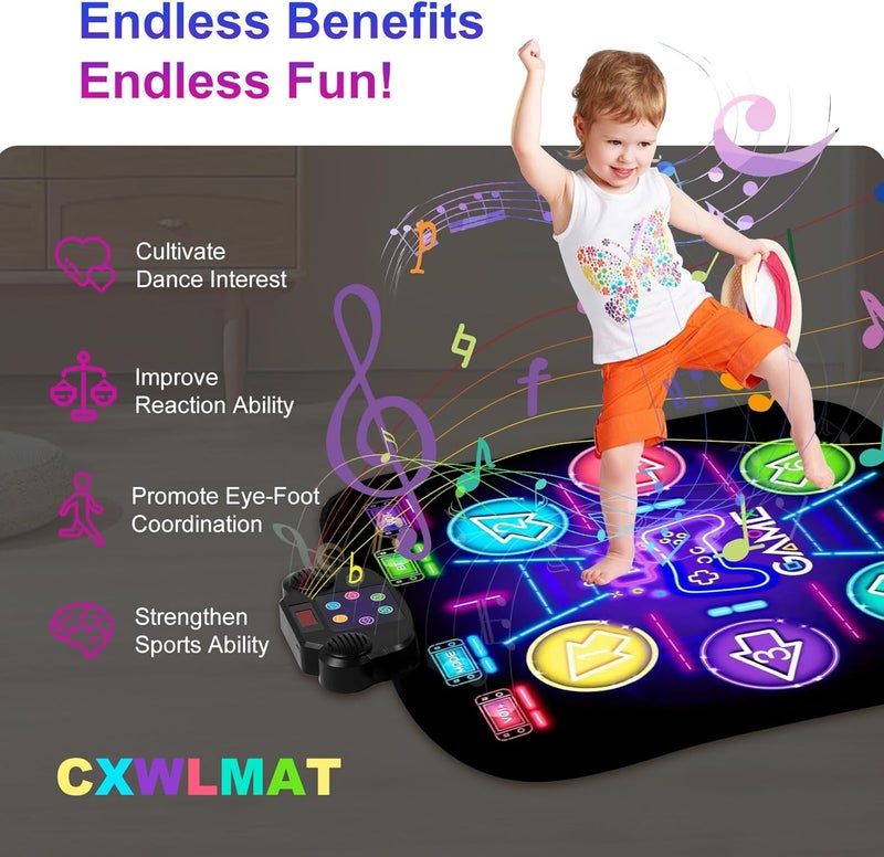 2025 Updated Dance Mat for Children 3 4 5 6 7 8+ Years Old, CXWLMAT Rechargeable Bluetooth Dance Mats Battery with Large Capacity, Music Luminous Dance Mat Girls Toy for Christmas Gift - Image 5