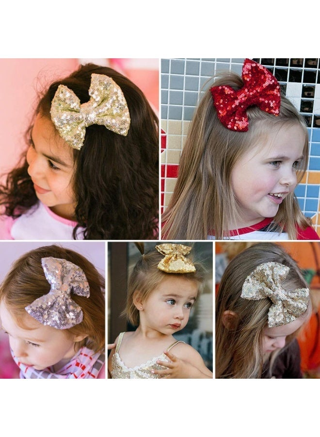 HZYH Reversible Sequins Bow Hair Clips, 4.5 inch Toddler Girls Glitter Cheer Bow Barrettes Gold Red Silver Decor Accessories for Teens Birthday Party Festival Gift Set 3 Pack - Image 5