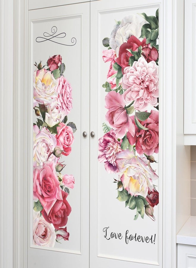 Supzone Pink Peony Rose Wall Stickers Large Peony Flower Blossom Wall Decals Self-Adhesive Love Forever Wall Art Decals for Valentine's Day Living Room Bedroom Door Furniture Sofa TV Backdrop Decor - Image 1