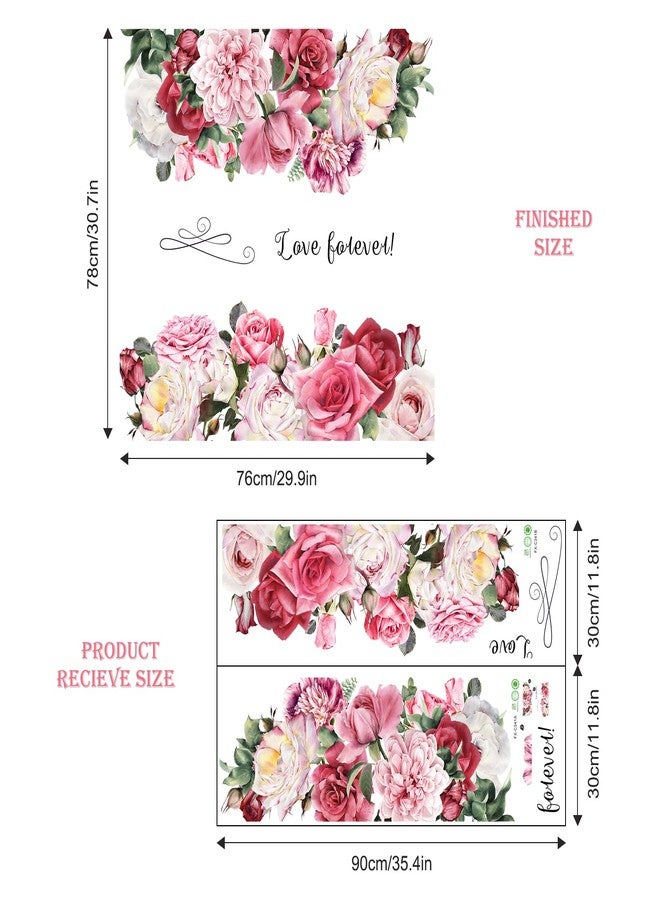 Supzone Pink Peony Rose Wall Stickers Large Peony Flower Blossom Wall Decals Self-Adhesive Love Forever Wall Art Decals for Valentine's Day Living Room Bedroom Door Furniture Sofa TV Backdrop Decor - Image 3