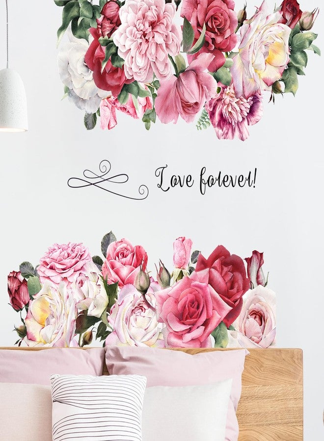 Supzone Pink Peony Rose Wall Stickers Large Peony Flower Blossom Wall Decals Self-Adhesive Love Forever Wall Art Decals for Valentine's Day Living Room Bedroom Door Furniture Sofa TV Backdrop Decor - Image 2